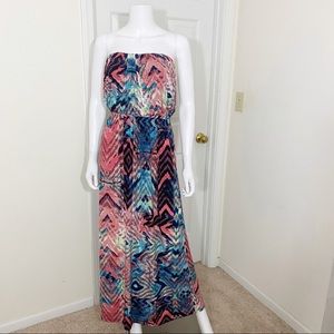 Strapless Multi Color Maxi Dress